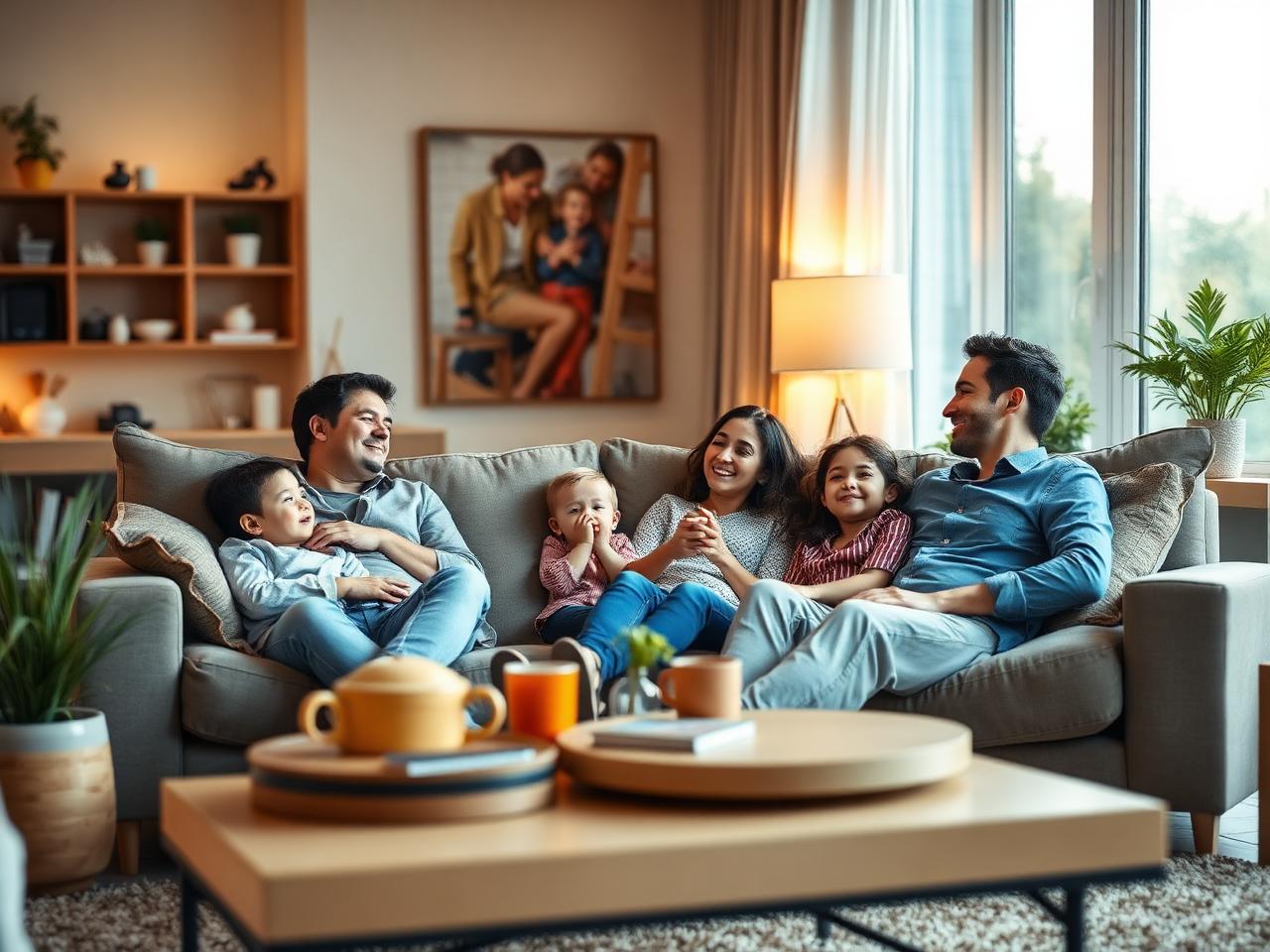 Family enjoying comfortable home